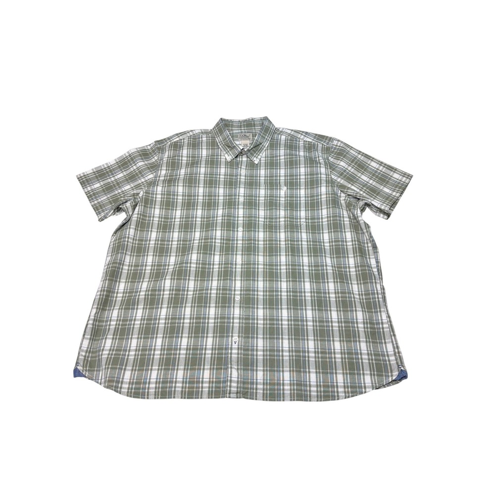 NWT LL Bean Mens XXL Traditional Fit Short Sleeve Plaid Shirt Sea Grass